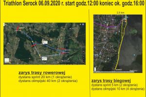 Mapka z przebiegiem trasy biegowej i rowerowej w czasie triathlonu