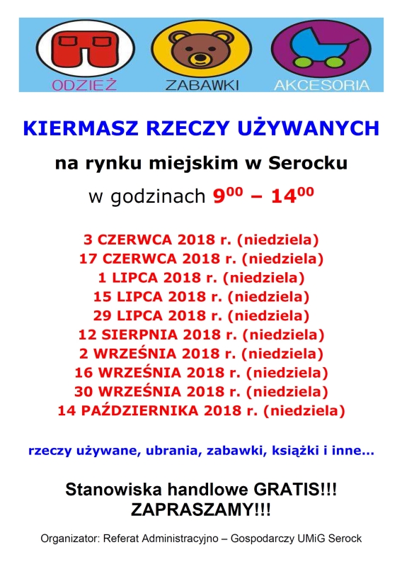 Kiermasz rzeczy używanych  - 3 czerwca 2018